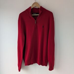 Polo Ralph Lauren Red Three Quarter Zip-Up Cotton Knit Sweater Size L